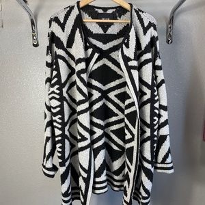 NIC+ZOE Geometric Print Open Front Knit Cardigan Tunic Sweater - NWT
